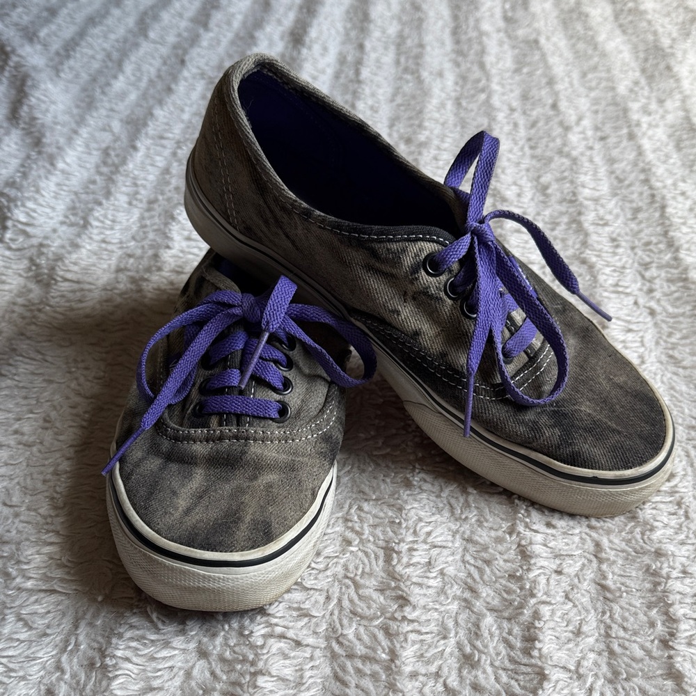 Vans gray tie dye Sneakers with Purple Laces
